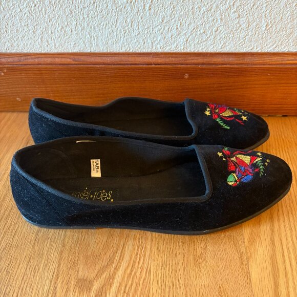 Black Velvet Ugly Christmas Shoes Flats Slippers Christmas Baubles Stars Size 9 - Picture 2 of 6